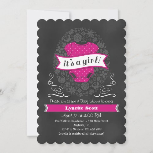 Hot Pink Chalkboard Girl Baby Shower Invite