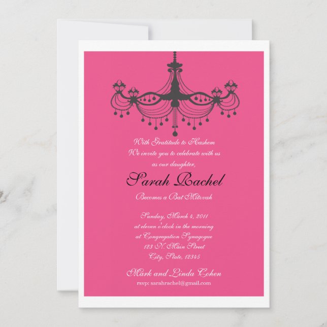 Hot Pink Chandelier Invitation (Front)