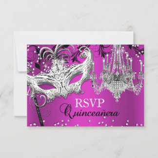 Hot Pink Chandelier Masquerade Quinceanera RSVP