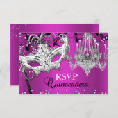 Hot Pink Chandelier Masquerade Quinceanera RSVP (Front/Back)