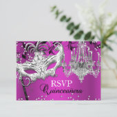 Hot Pink Chandelier Masquerade Quinceanera RSVP (Standing Front)