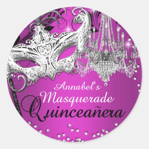 Hot Pink Chandelier Masquerade Quinceanera Sticker