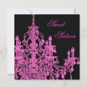 Hot Pink Chandelier Sweet Sixteen Party Invitation