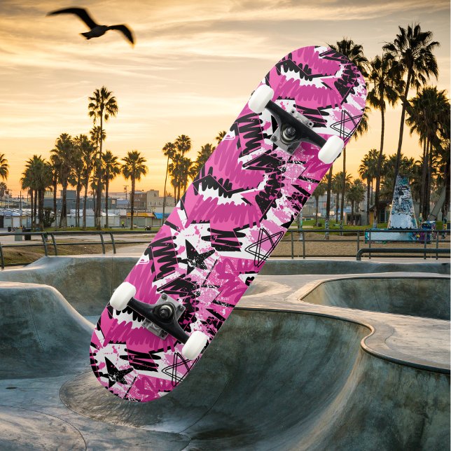 Hot Pink Chaos - Bright Pink Tropical Skateboard (Hot Pink Chaos - Likoca Beach)