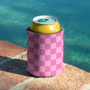 Hot Pink Checkerboard Can Cooler