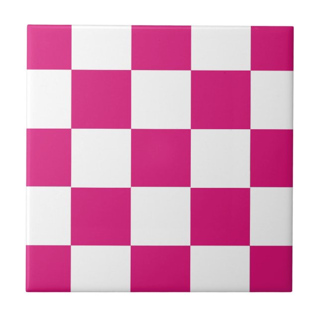 Hot Pink Checkerboard Ceramic Tile (Front)