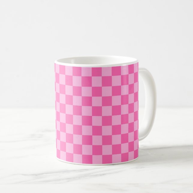 Hot Pink Checkerboard Coffee Mug (Front Right)