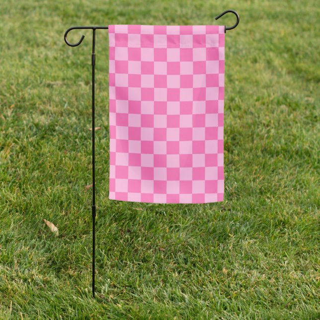 Hot Pink Checkerboard Garden Flag (In SItu)