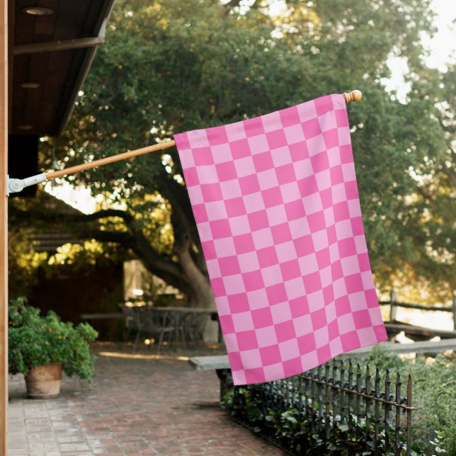 Hot Pink Checkerboard House Flag (In SItu)