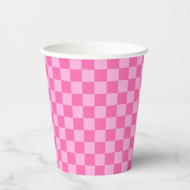 Hot Pink Checkerboard Paper Cups (Front)