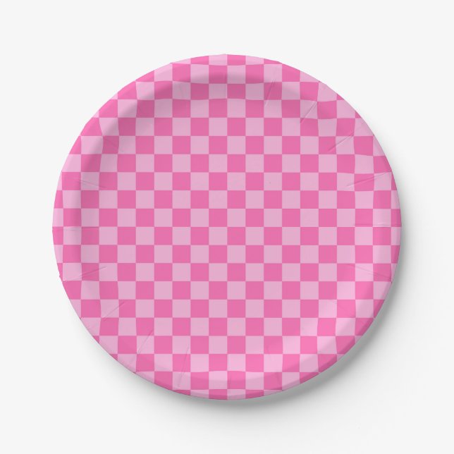 Hot Pink Checkerboard Paper Plates (Front)
