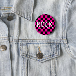 HOT PINK CHECKERBOARD ROCK PIN