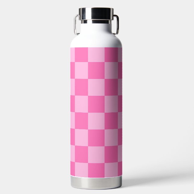 Hot Pink Checkerboard Water Bottle (Front)