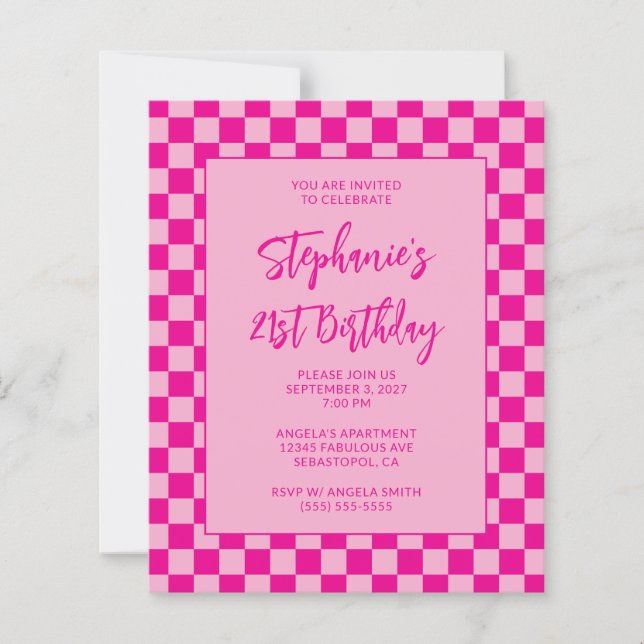 Hot Pink Checkered Bold 21st Birthday (Front)