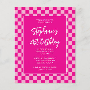 Hot Pink Checkered Bold 21st Birthday Flyer