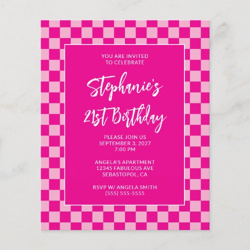 Hot Pink Checkered Bold 21st Birthday Flyer