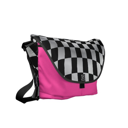 Hot Pink Checkered Flag Racing Courier Bag Zazzle