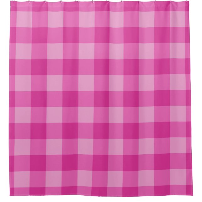 Hot Pink Checkered Squares Plaid Pinks Shower Curtain (Front)