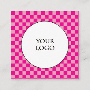 Hot Pink Checks Pattern & Big Logo Square Business Card