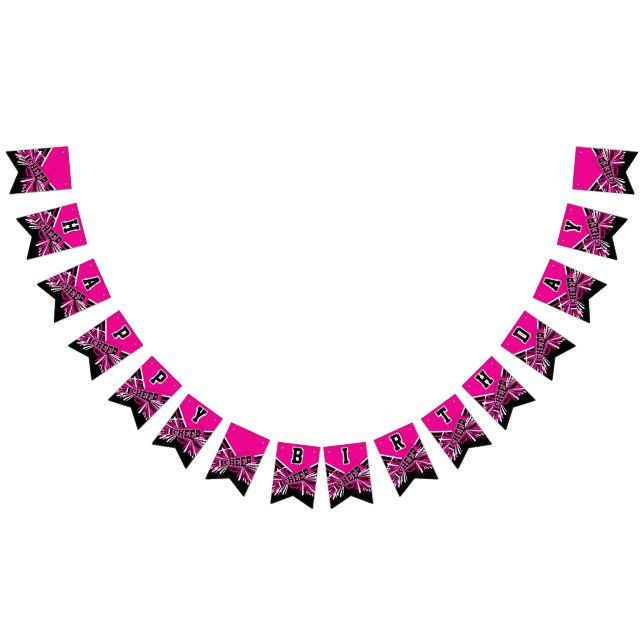 Hot Pink Cheerleader Birthday Bunting Flags (All)