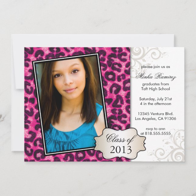 Hot Pink Cheetah Graduation Invitation (Front)