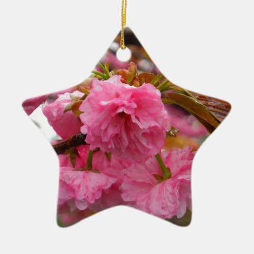 Hot Pink Cherry Blossom Flowers Ceramic Ornament
