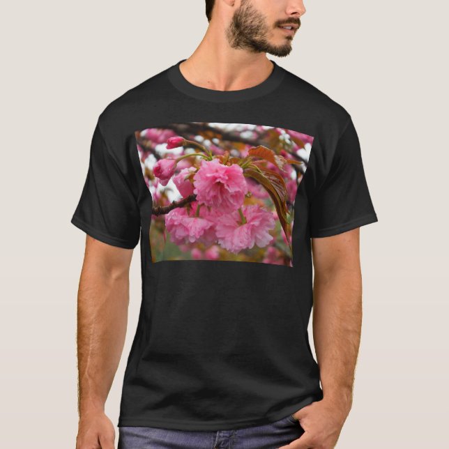 Hot Pink Cherry Blossom Flowers T-Shirt (Front)