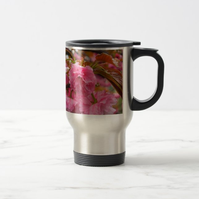 Hot Pink Cherry Blossom Flowers Travel Mug (Right)