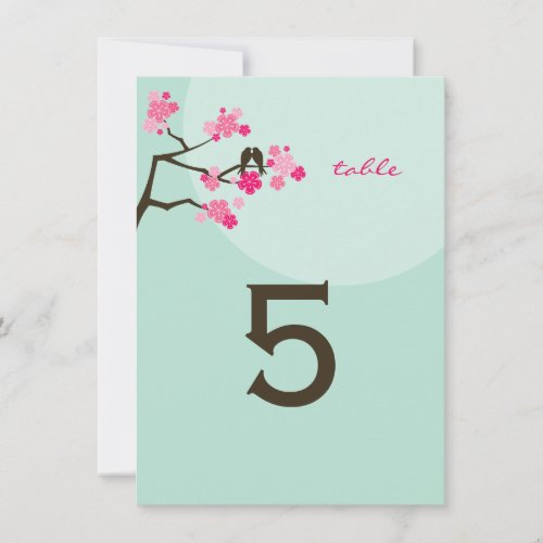 Hot Pink Cherry Blossoms Love Birds Table Number