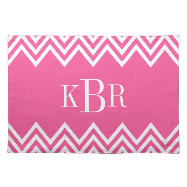 Hot Pink Chevron Custom Monogram Placemat (Front)