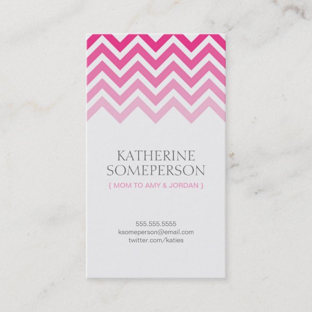 Hot Pink Chevron Ombre Mom Calling Cards (Front)