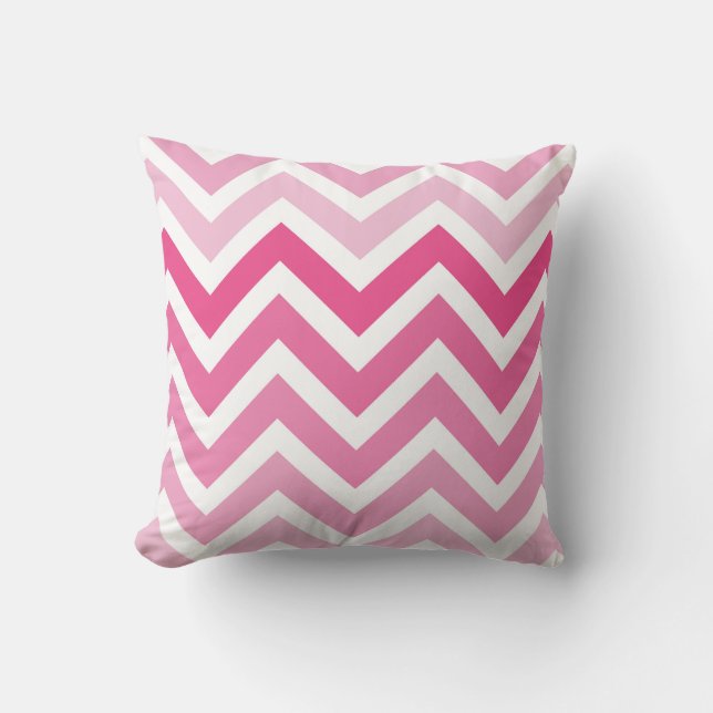 Hot Pink Chevron Ombre ZigZag Pattern Throw Pillow (Front)