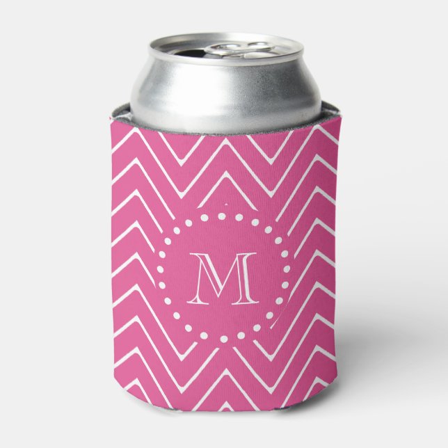 Hot Pink Chevron | Your Monogram Can Cooler (Can Front)