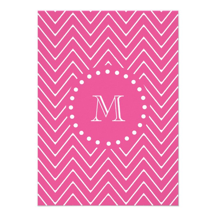 Hot Pink Chevron  Your Monogram Personalized Invites