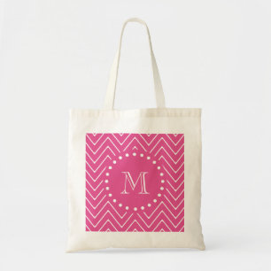 Hot Pink Chevron   Your Monogram Tote Bag