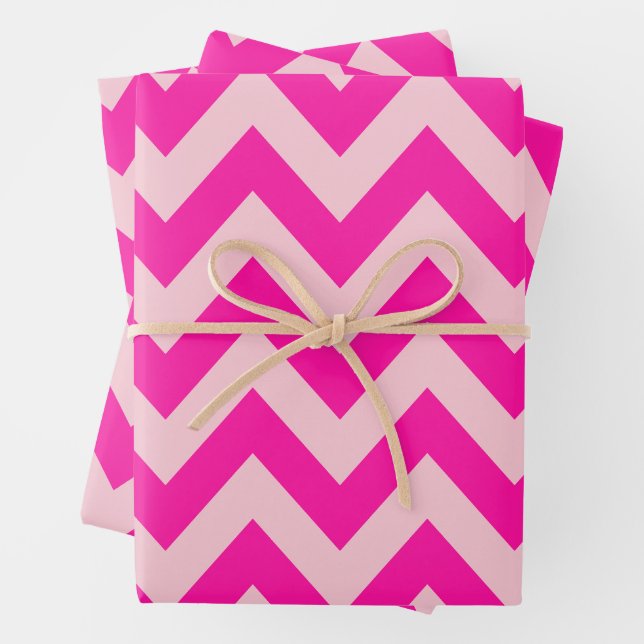 Hot Pink Chevron Zigzag Pattern Wrapping Paper Sheets (In situ)