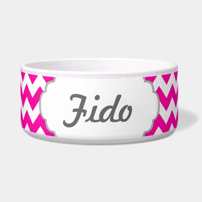 Hot Pink Chevrons - Add Your Own Text Bowl (Front)