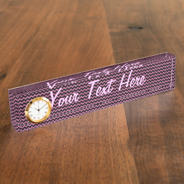 Hot Pink Chevrons Chic Elegant Print Name Plate (Side)