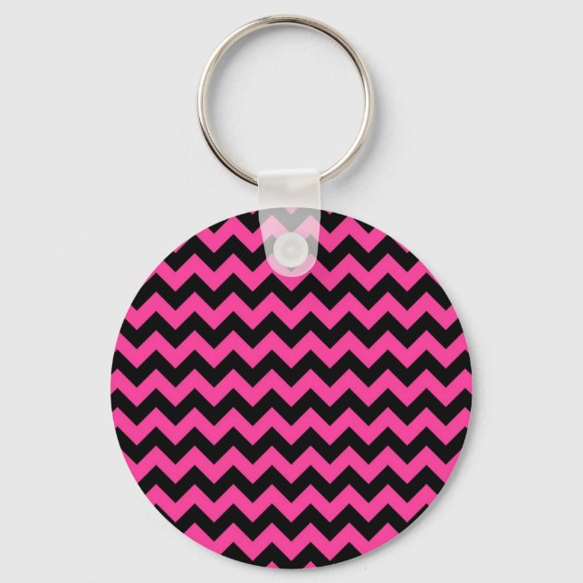 Hot Pink Chevrons Elegant Decor Keychain (Front)
