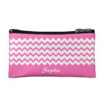 Hot Pink Chevrons Zig Zag Bagette Small Cosmetic Cosmetic Bag at Zazzle