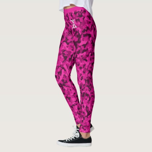 Hot Pink Chic Camouflage Pattern Custom Monogram Leggings
