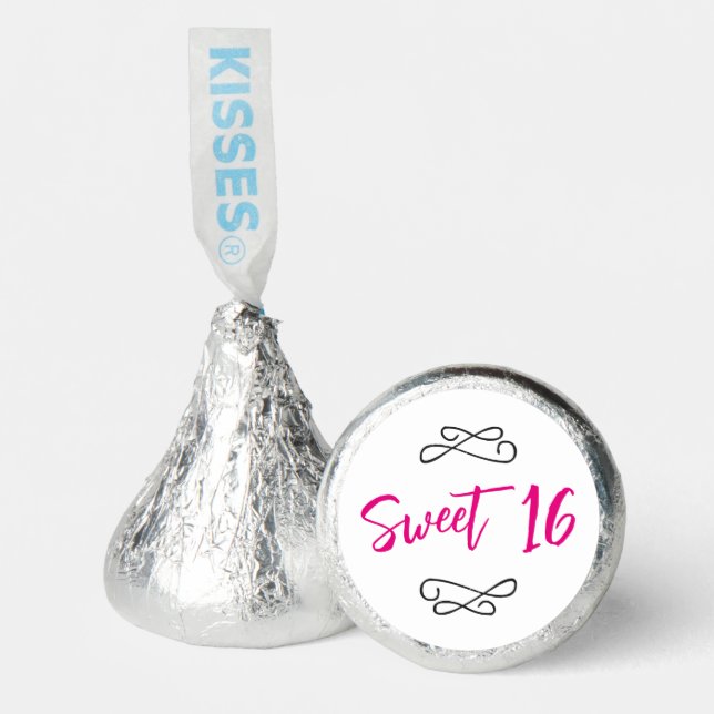Hot Pink Chic Doodle Modern Script Sweet 16 Hershey®'s Kisses® (Front)