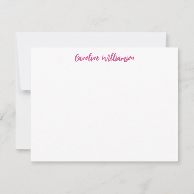 Hot Pink Chic Handwriting Personalized Stationery Note Card (Front)