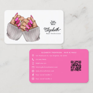 Hot-Pink Chic Nail Salon Design Business Card