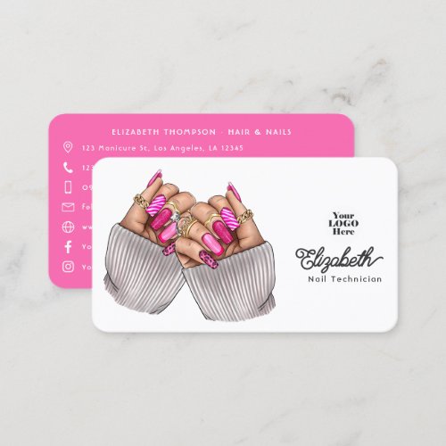 Hot_Pink Chic Nail Salon Design Business Card