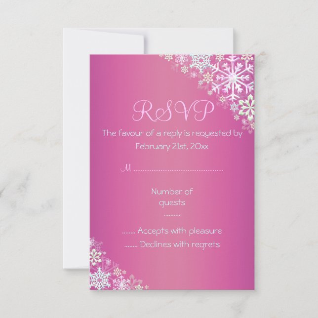 Hot Pink Chic Snowflake RSVP Card (Front)