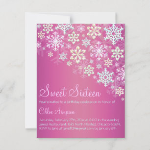 Hot Pink Chic Snowflake Sweet16 Invitation