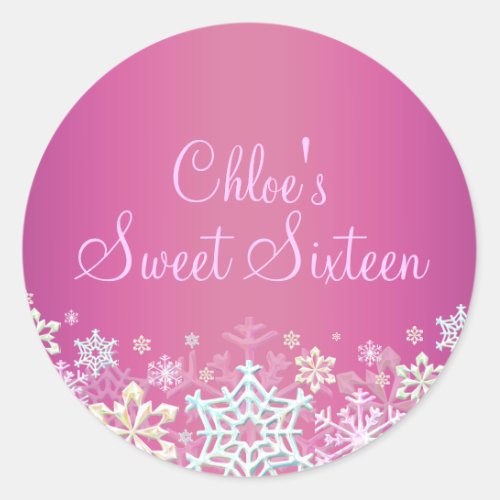 Hot Pink Chic Snowflake Sweet 16 Sticker