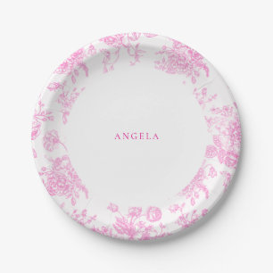 Hot Pink Chinoiserie Bridal Shower Personalized Paper Plates