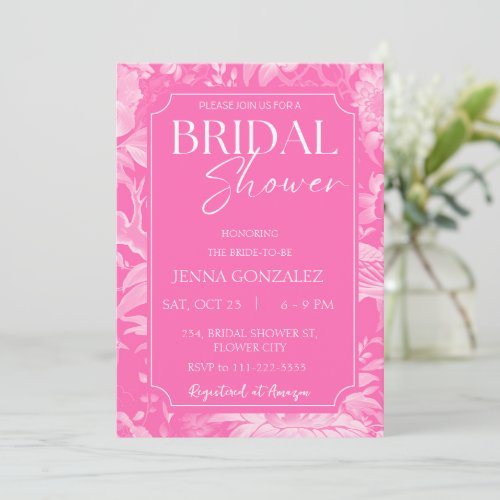 Hot Pink Chinoiserie Floral Peony Bridal Shower Invitation